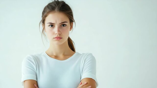 Young woman serious face portrait