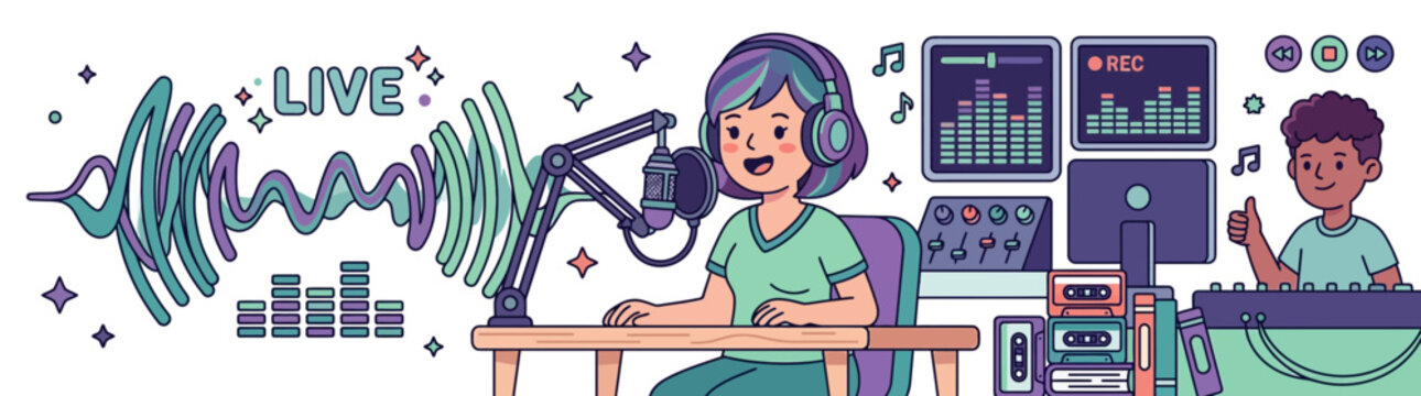 Podcast Studio Setup: Live Broadcasting with Sound Waves and Equipment