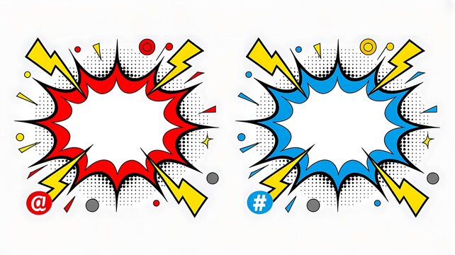Comic speech bubble burst frames with colorful pop art style
