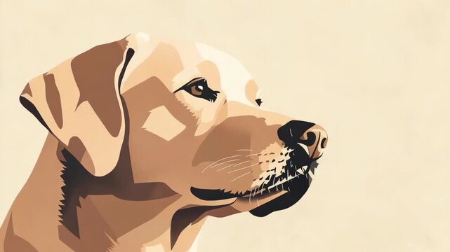 A golden labrador retriever is shown in four different panels highlighting its face and profile. Each frame captures a distinct expression and angle
