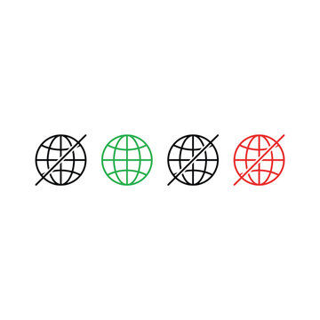 Four globe icons with lines through them are shown side by side