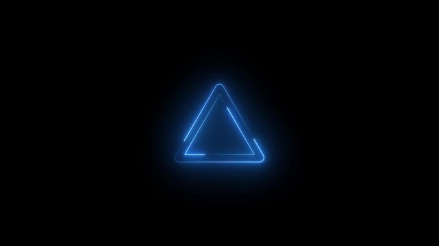 Glowing Blue Triangle Neon Abstract on black Background. Abstract glowing neon light triangle border frame animation.