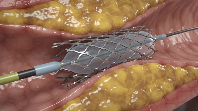 Stent deployment in a blocked artery medical animation