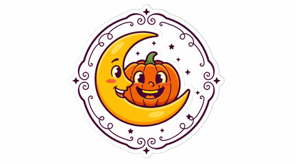 Fototapeta premium Cute Halloween Pumpkin and Moon Character Illustration