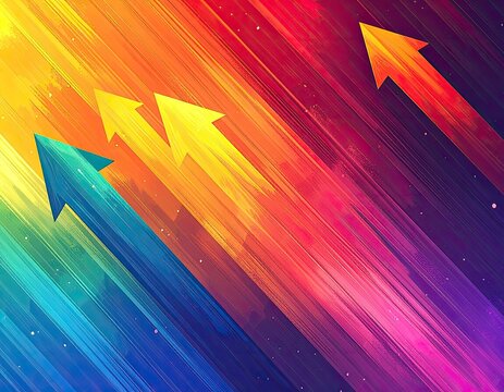 Dynamic, abstract diagonal lines of vibrant color, with arrow shapes pointing upward