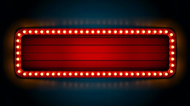 Retro illuminated marquee sign with glowing lights on dark background