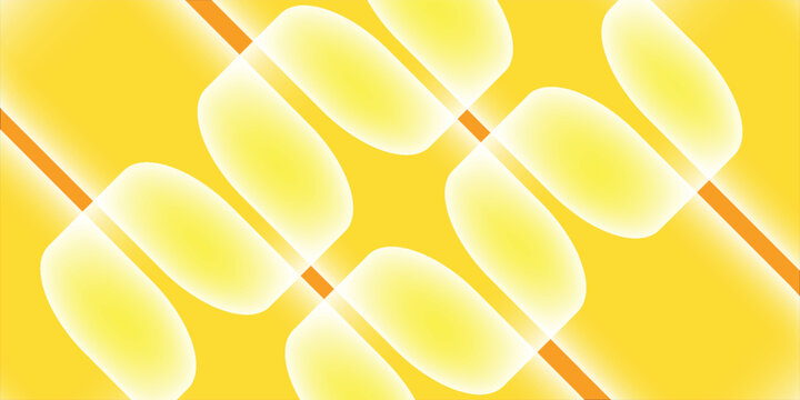 Abstract yellow glowing rounded rectangle pattern vector illustration. Futuristic geometric interlocking overlay shape composition on bright orange background