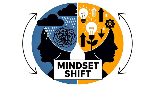 Mindset shift concept with creative thinking and personal growth illustration