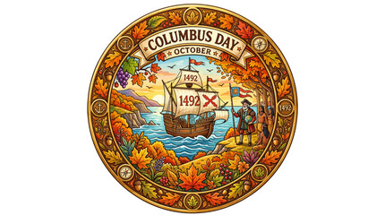 Fototapeta premium Columbus Day October 12 1492 ship sailing ocean