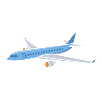 Blue jet airplane flat vector illustration