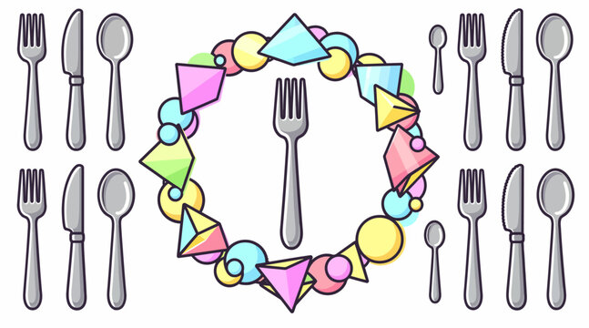 Colorful utensils circle with forks and knives