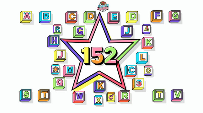 colorful star with alphabet blocks and number 152