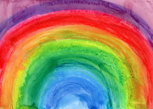 Colorful abstract watercolor painting of a vibrant rainbow arc