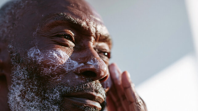 Close-up portrait of an african-american man's face. he appears to be in his late 60s or early 70s, with a bald head and a full beard.