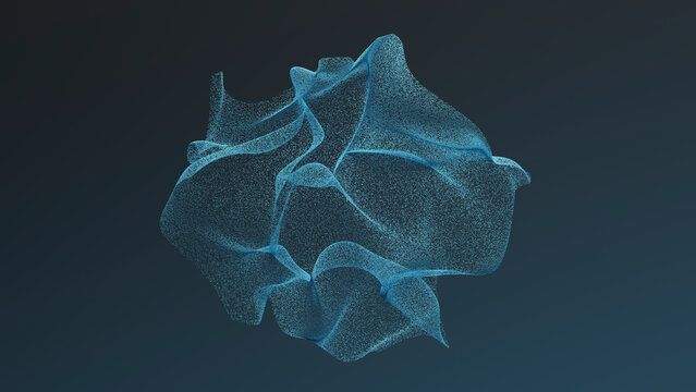 Abstract blue 3d rendering of flowing digital particles