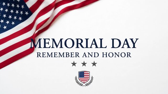 Memorial Day greeting with American flag and shield on white background