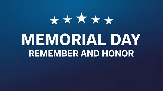 Memorial Day text and five stars on dark blue background