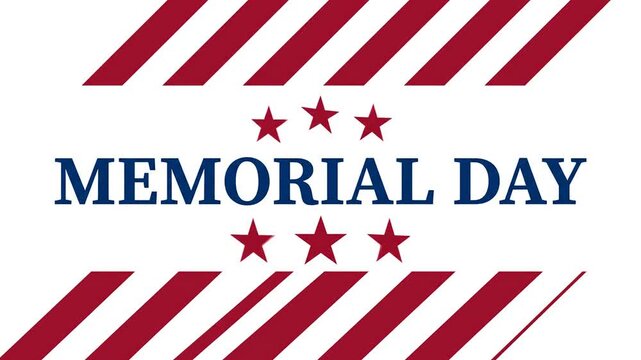 Memorial Day text banner with patriotic red stripes and stars on white background