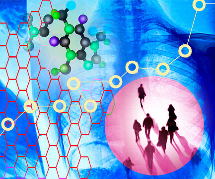 Medical research concept with chest x-ray molecule and data