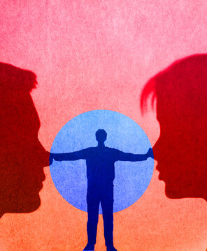 Abstract illustration of relationship conflict and arbitration