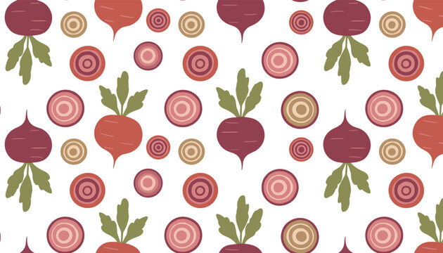 Seamless pattern with beetroot vegetables and slices