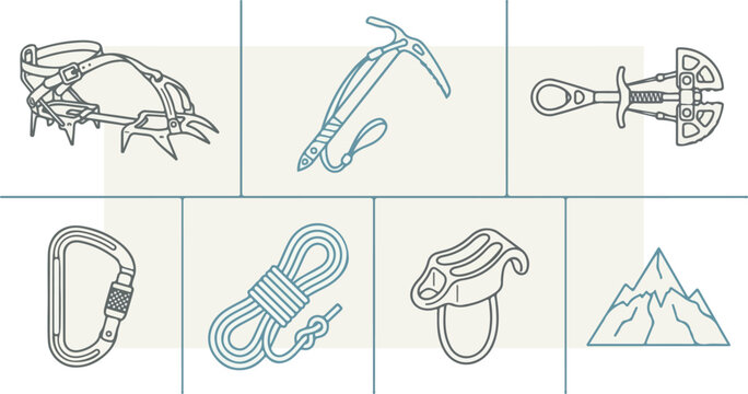 Climbing equipment and mountain peak.