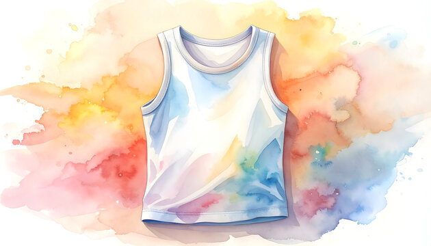 Baby tank shirt displaying minimal sleeveless design in bright colors watercolor illustration showcasing a lightweight comfortable breezy summer fashion generative AI