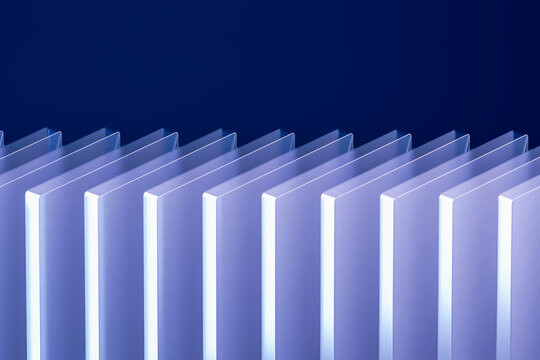 Abstract 3d rendering of blue translucent glass panels in a row