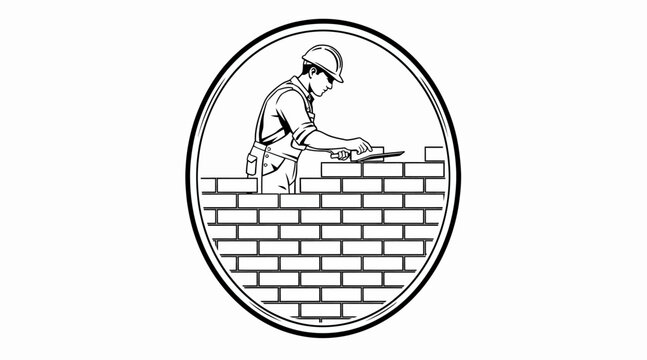 construction worker building brick wall