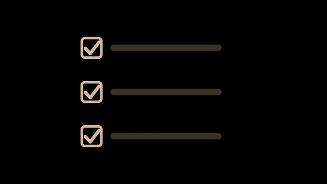 Beige checklist items being checked off one by one, transparent background animation