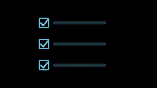 Blue checklist items being checked off one by one, transparent background animation