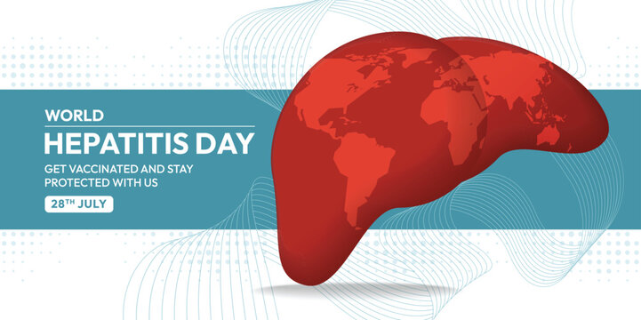 World Hepatitis Day - Red Liver with world map texture on white blue dot and abstract lines curve background vector design