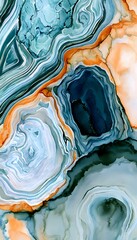 Obraz premium Serene abstract watercolor layers evoke earth's beauty in calming turquoise orange blue hues