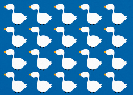 Cute white goose pattern on blue background