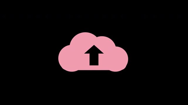 Pink cloud upload icon with rising arrow, transparent background seamless loop animation