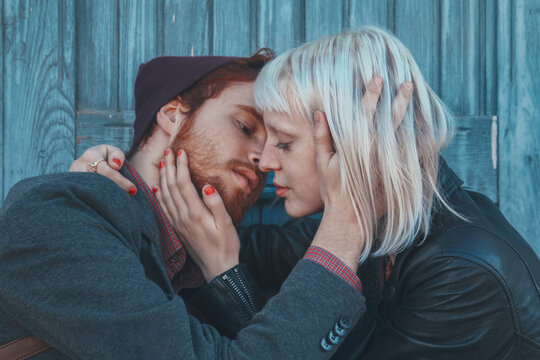 Young couple in love about to kiss
