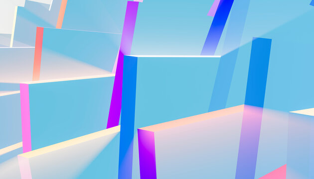 Abstract 3d rendering of pastel blue and pink geometric blocks