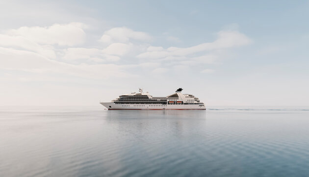 Tranquil scene of a luxury cruise ship sailing on a calm ocean