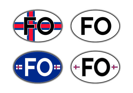Faroe Islands, oval international vehicle registration code license plate sticker, vector illustration