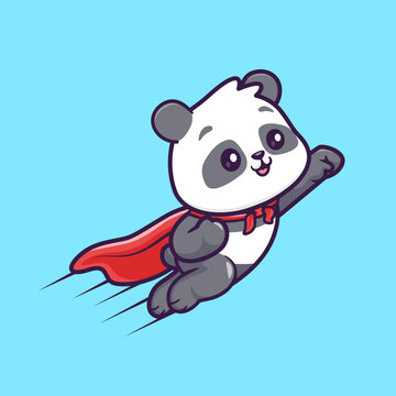 Cute Panda Super Hero Flying Cartoon