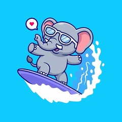 Obraz premium Cartoon elephant surfing on wave.