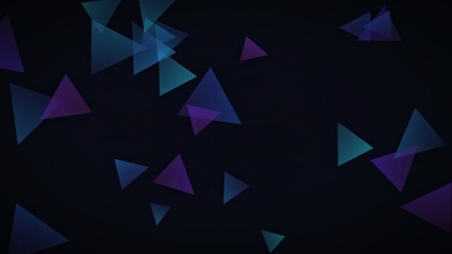 Geometric crystalline low poly triangular facets rotating in teal purple color palette