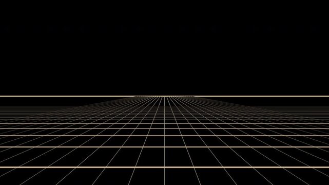 Beige retro perspective grid floor moving forward, transparent background seamless loop