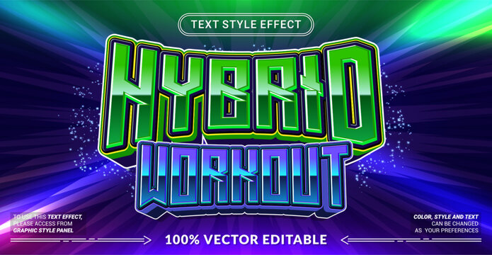 Editable Hybrid Workout text effect featuring bold athletic lettering. Perfect for fitness branding, gym promotions, sports events, and active lifestyle designs.