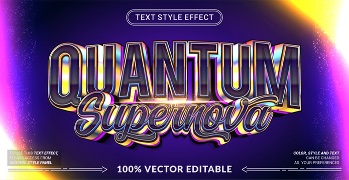 Editable Quantum Supernova text effect featuring futuristic lettering with cosmic inspired. Perfect for sci fi branding, gaming, technology, space themes, and digital designs.