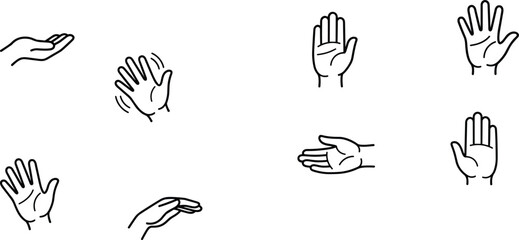 Minimalist Hand Gesture Line Icon Set with Open Palm Showing Five Waving Hello Stop Handshake Presenting and Nonverbal Body Language Vector Illustrations © MD SHAHAG ISLAM