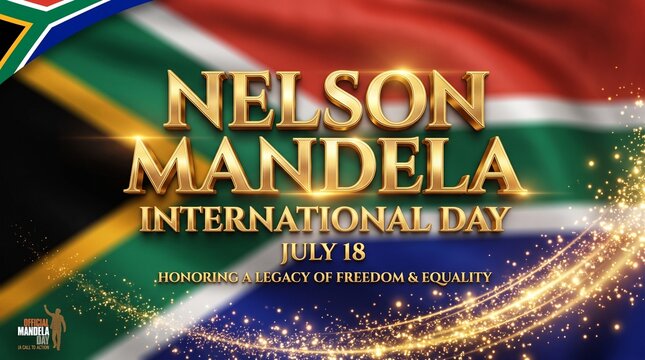 Image is a digital graphic featuring a stylized text layout with a background of the South African flag. The flag's colors&mdash;green, yellow, black, white, red, and blue&mdash;are visible in a blurred, gradient