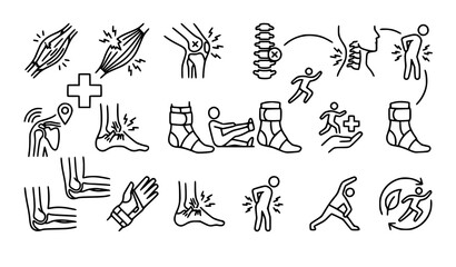 Fototapeta premium Stretched Tendon Outline Icon Collection for Body Pain and Rehabilitation Vector Design