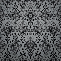 Fototapeta premium Floral pattern. Seamless vector background. Vintage wallpaper in the Baroque style. Gray and black ornament for fabric, wallpaper, packaging. Ornate Damask flower illustration