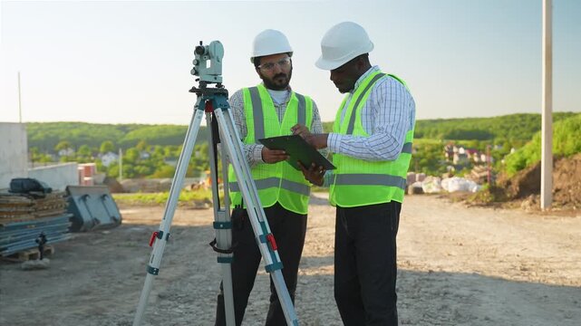 Civil engineers surveying land on a construction site